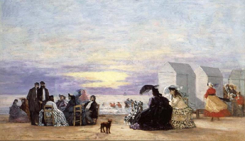 Eugene Boudin Beach Scene at Sunse oil painting picture